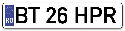 Placuta inmatriculare numar auto  BT-26-HPR, BT 26 HPR, BT26HPR