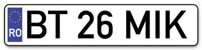 Placuta inmatriculare numar auto  BT-26-MIK, BT 26 MIK, BT26MIK