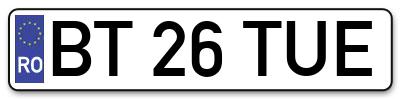 Placuta inmatriculare numar auto  BT-26-TUE, BT 26 TUE, BT26TUE