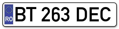 Placuta inmatriculare numar auto  BT-263-DEC, BT 263 DEC, BT263DEC