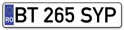 Placuta inmatriculare numar auto  BT-265-SYP, BT 265 SYP, BT265SYP