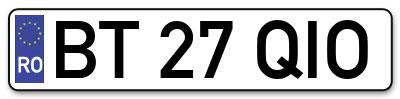 Placuta inmatriculare numar auto  BT-27-QIO, BT 27 QIO, BT27QIO