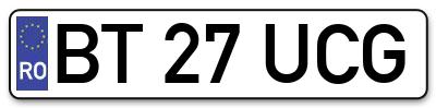 Placuta inmatriculare numar auto  BT-27-UCG, BT 27 UCG, BT27UCG