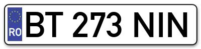 Placuta inmatriculare numar auto  BT-273-NIN, BT 273 NIN, BT273NIN