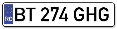 Placuta inmatriculare numar auto  BT-274-GHG, BT 274 GHG, BT274GHG