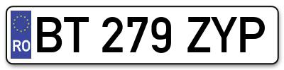 Placuta inmatriculare numar auto  BT-279-ZYP, BT 279 ZYP, BT279ZYP
