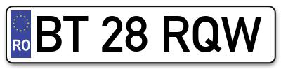 Placuta inmatriculare numar auto  BT-28-RQW, BT 28 RQW, BT28RQW
