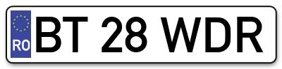 Placuta inmatriculare numar auto  BT-28-WDR, BT 28 WDR, BT28WDR