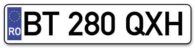 Placuta inmatriculare numar auto  BT-280-QXH, BT 280 QXH, BT280QXH
