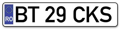 Placuta inmatriculare numar auto  BT-29-CKS, BT 29 CKS, BT29CKS