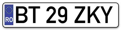 Placuta inmatriculare numar auto  BT-29-ZKY, BT 29 ZKY, BT29ZKY