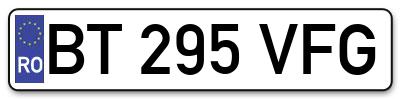 Placuta inmatriculare numar auto  BT-295-VFG, BT 295 VFG, BT295VFG