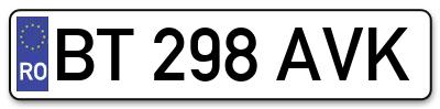Placuta inmatriculare numar auto  BT-298-AVK, BT 298 AVK, BT298AVK