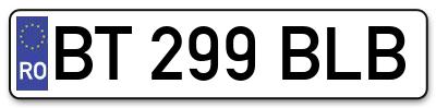 Placuta inmatriculare numar auto  BT-299-BLB, BT 299 BLB, BT299BLB