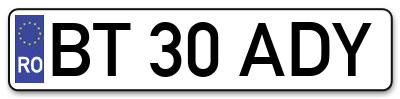 Placuta inmatriculare numar auto  BT-30-ADY, BT 30 ADY, BT30ADY