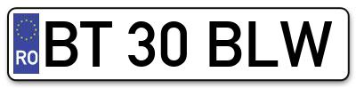Placuta inmatriculare numar auto  BT-30-BLW, BT 30 BLW, BT30BLW