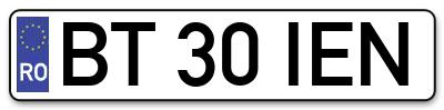 Placuta inmatriculare numar auto  BT-30-IEN, BT 30 IEN, BT30IEN