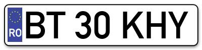 Placuta inmatriculare numar auto  BT-30-KHY, BT 30 KHY, BT30KHY