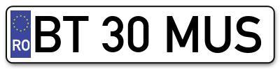 Placuta inmatriculare numar auto  BT-30-MUS, BT 30 MUS, BT30MUS
