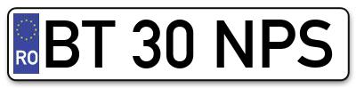 Placuta inmatriculare numar auto  BT-30-NPS, BT 30 NPS, BT30NPS