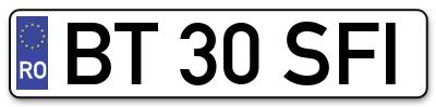 Placuta inmatriculare numar auto  BT-30-SFI, BT 30 SFI, BT30SFI