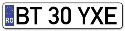 Placuta inmatriculare numar auto  BT-30-YXE, BT 30 YXE, BT30YXE