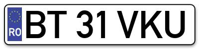 Placuta inmatriculare numar auto  BT-31-VKU, BT 31 VKU, BT31VKU