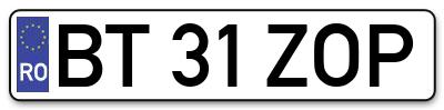 Placuta inmatriculare numar auto  BT-31-ZOP, BT 31 ZOP, BT31ZOP