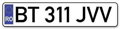 Placuta inmatriculare numar auto  BT-311-JVV, BT 311 JVV, BT311JVV