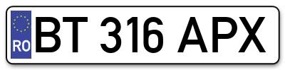 Placuta inmatriculare numar auto  BT-316-APX, BT 316 APX, BT316APX