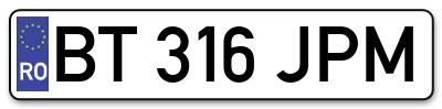 Placuta inmatriculare numar auto  BT-316-JPM, BT 316 JPM, BT316JPM