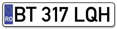 Placuta inmatriculare numar auto  BT-317-LQH, BT 317 LQH, BT317LQH
