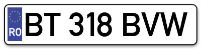 Placuta inmatriculare numar auto  BT-318-BVW, BT 318 BVW, BT318BVW