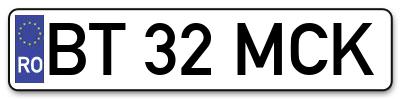 Placuta inmatriculare numar auto  BT-32-MCK, BT 32 MCK, BT32MCK