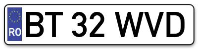 Placuta inmatriculare numar auto  BT-32-WVD, BT 32 WVD, BT32WVD