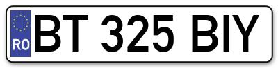 Placuta inmatriculare numar auto  BT-325-BIY, BT 325 BIY, BT325BIY