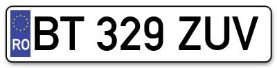 Placuta inmatriculare numar auto  BT-329-ZUV, BT 329 ZUV, BT329ZUV