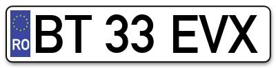 Placuta inmatriculare numar auto  BT-33-EVX, BT 33 EVX, BT33EVX