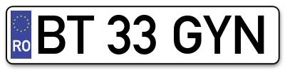 Placuta inmatriculare numar auto  BT-33-GYN, BT 33 GYN, BT33GYN