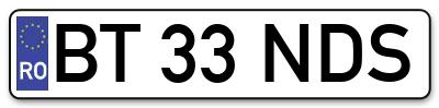 Placuta inmatriculare numar auto  BT-33-NDS, BT 33 NDS, BT33NDS