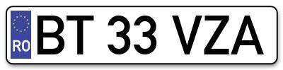 Placuta inmatriculare numar auto  BT-33-VZA, BT 33 VZA, BT33VZA
