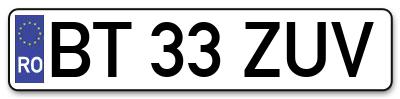 Placuta inmatriculare numar auto  BT-33-ZUV, BT 33 ZUV, BT33ZUV