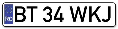Placuta inmatriculare numar auto  BT-34-WKJ, BT 34 WKJ, BT34WKJ