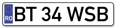Placuta inmatriculare numar auto  BT-34-WSB, BT 34 WSB, BT34WSB