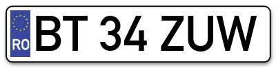 Placuta inmatriculare numar auto  BT-34-ZUW, BT 34 ZUW, BT34ZUW