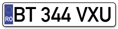 Placuta inmatriculare numar auto  BT-344-VXU, BT 344 VXU, BT344VXU