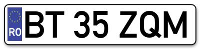 Placuta inmatriculare numar auto  BT-35-ZQM, BT 35 ZQM, BT35ZQM