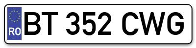 Placuta inmatriculare numar auto  BT-352-CWG, BT 352 CWG, BT352CWG