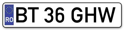 Placuta inmatriculare numar auto  BT-36-GHW, BT 36 GHW, BT36GHW
