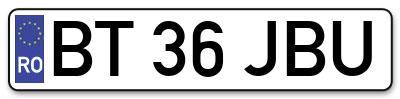 Placuta inmatriculare numar auto  BT-36-JBU, BT 36 JBU, BT36JBU